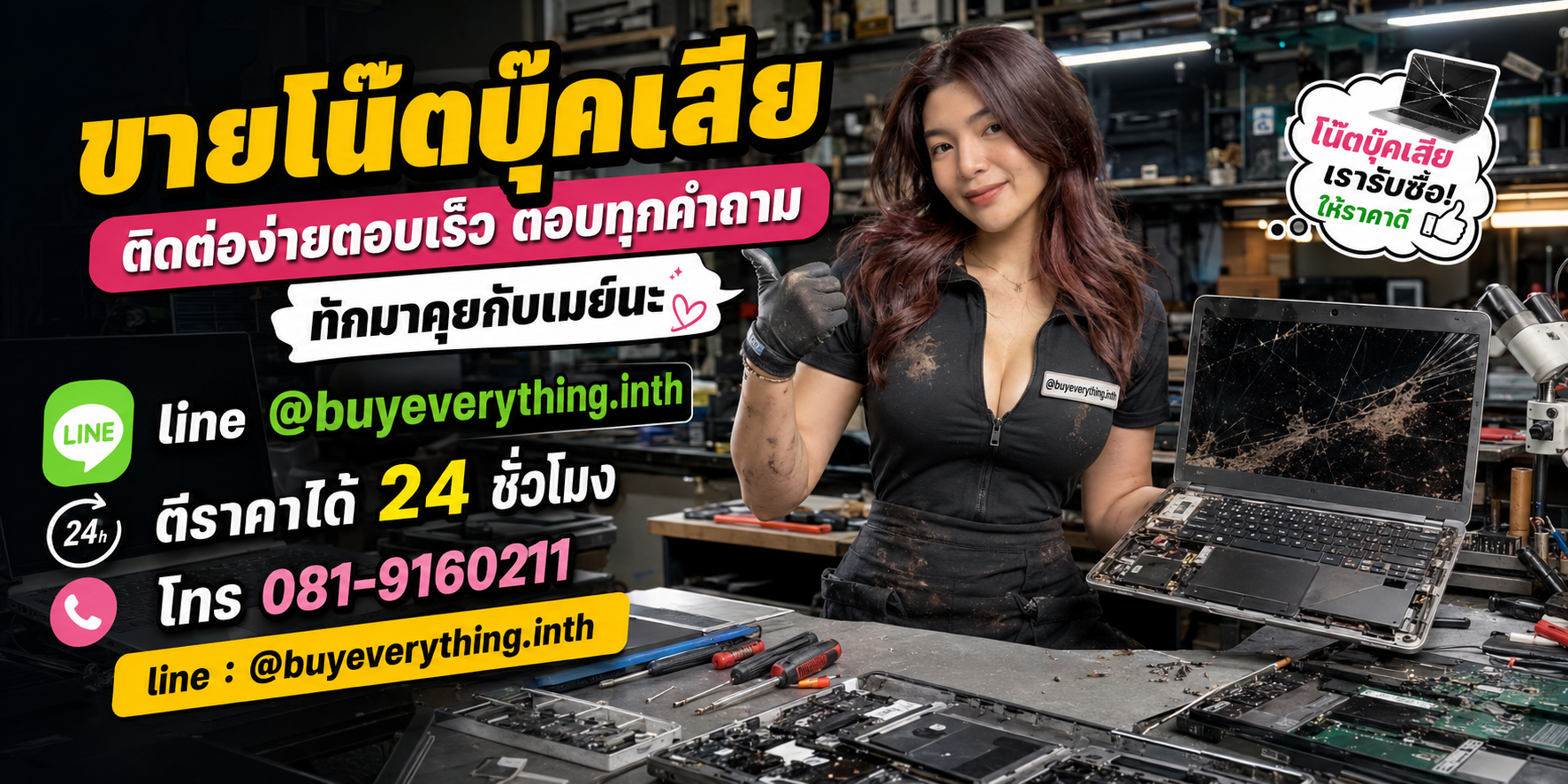 รับซื้อซากโน๊ตบุ๊ค ติดต่อ LINE @buyeverything.inth โทร 081-9160211