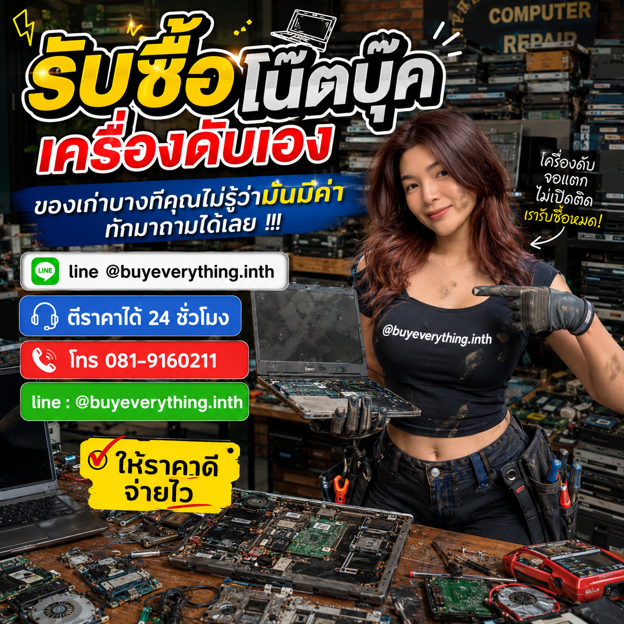 รับซื้อโน๊ตบุ๊คเครื่องดับเอง ติดต่อง่าย ตอบเร็ว ประเมินราคาฟรี