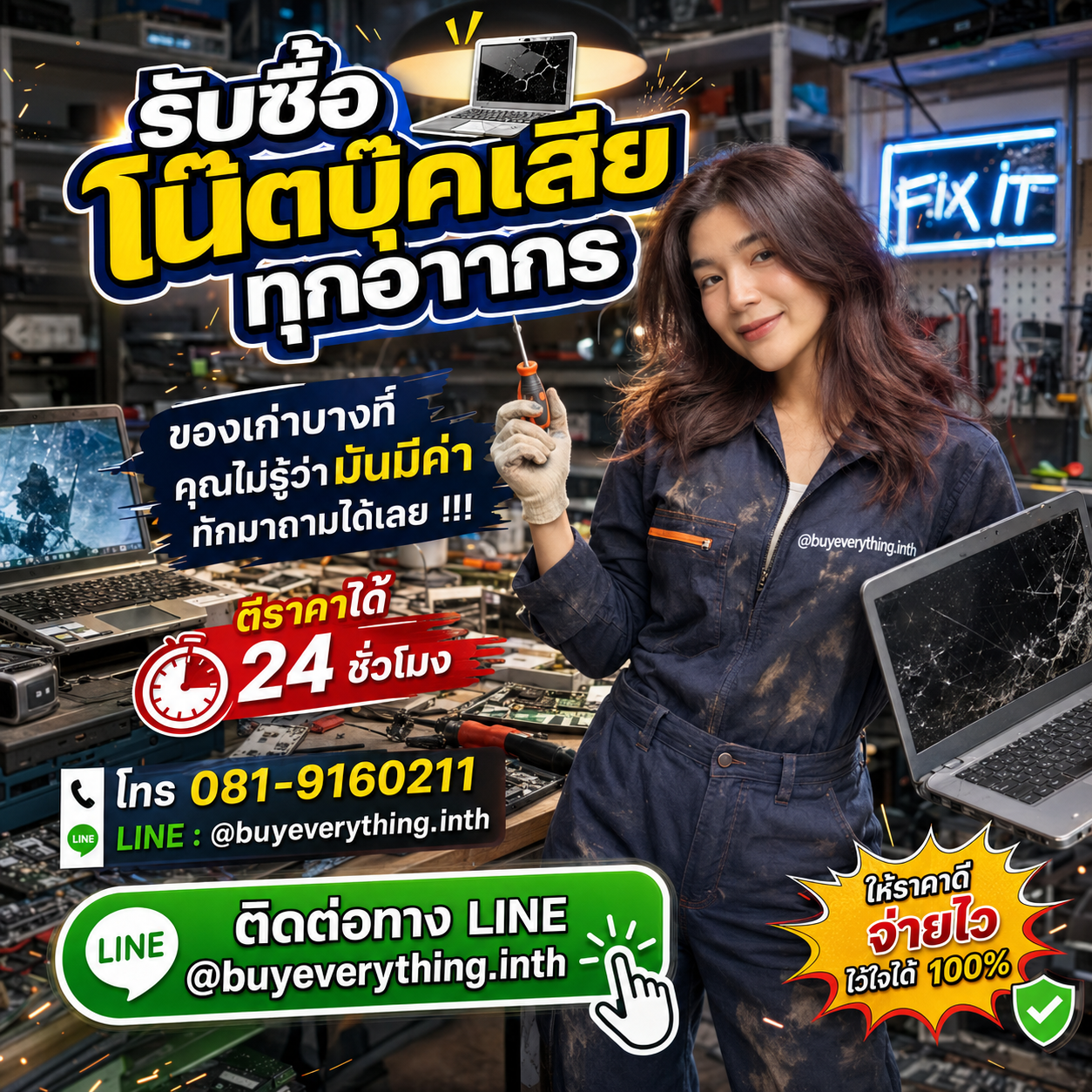 รับซื้อโน๊ตบุ๊คเสียทุกอาการ ติดต่อง่าย ตอบเร็ว ประเมินราคาฟรี