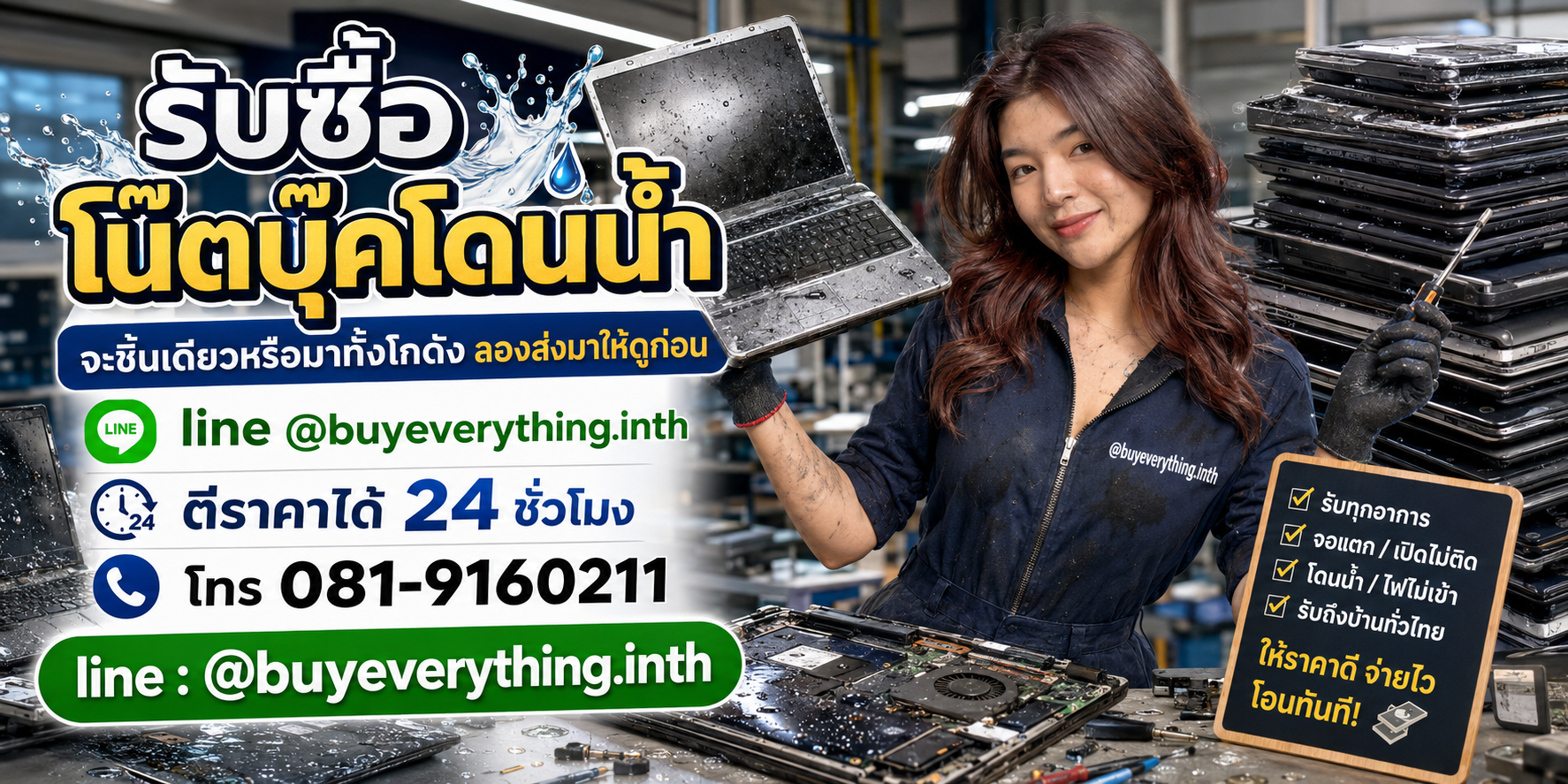 รับซื้อโน๊ตบุ๊คโดนน้ำ จะชิ้นเดียวหรือทั้งโกดัง