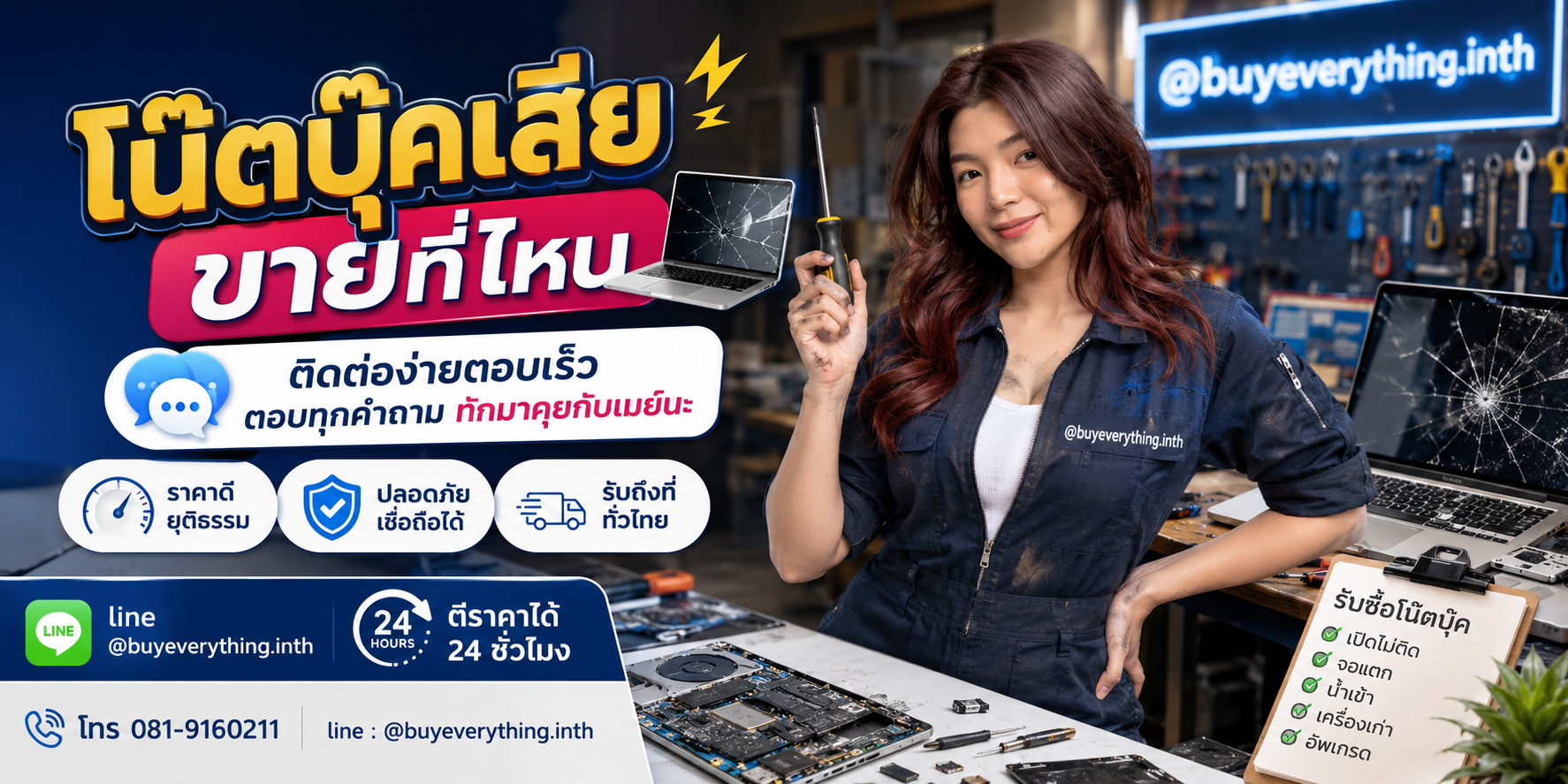 รับซื้อซากโน๊ตบุ๊ค ติดต่อ LINE @buyeverything.inth โทร 081-9160211