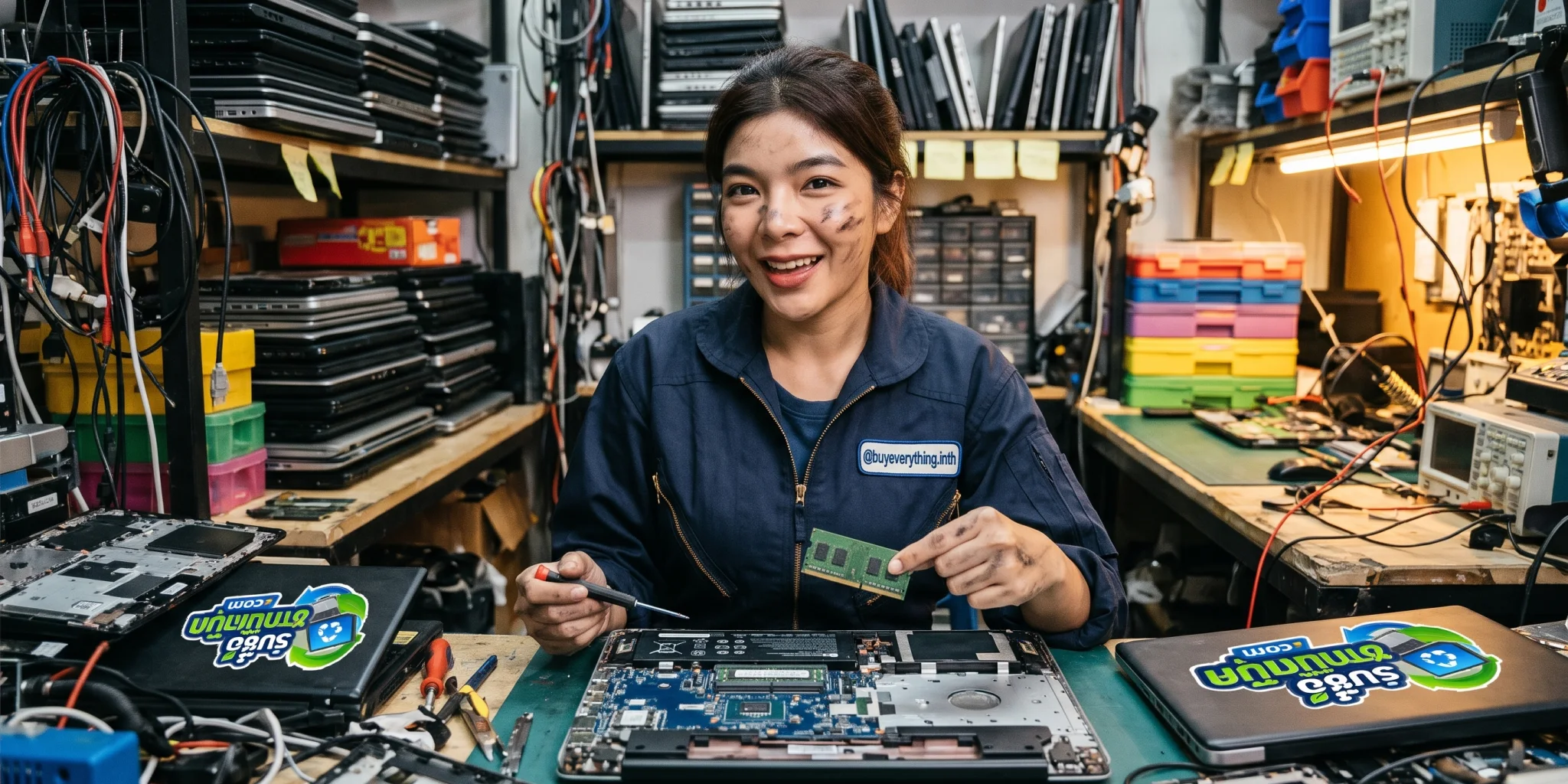 การตรวจเช็กและทำความสะอาดแผงวงจร RAM ภายในโน๊ตบุ๊คที่เปิดติดแต่จอมืดสนิทก่อนส่งประเมินราคา